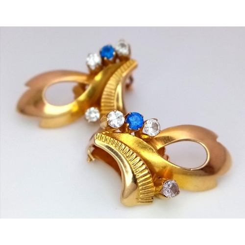 206 - A Pair of 9K Yellow Gold White and Blue Stone Clip-On Earrings. 4.8g total weight.