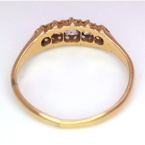 213 - A Vintage 18K Yellow Gold Five Stone Diamond Ring. Five brilliant round cut diamonds. 0.50ctw. Size ... 