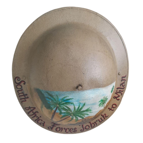 285 - WW2 South African Mk II Helmet with post War memorial painting to the South African Forces from Tobr... 