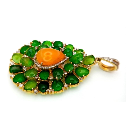 297 - An Astonishing 50ctw + Opal Pendant! A central orange teardrop fire opal amongst a swarm of faceted ... 