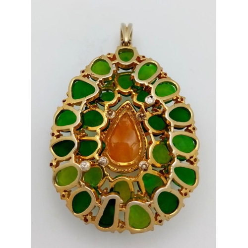 297 - An Astonishing 50ctw + Opal Pendant! A central orange teardrop fire opal amongst a swarm of faceted ... 