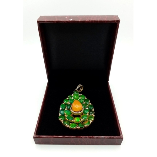 297 - An Astonishing 50ctw + Opal Pendant! A central orange teardrop fire opal amongst a swarm of faceted ... 