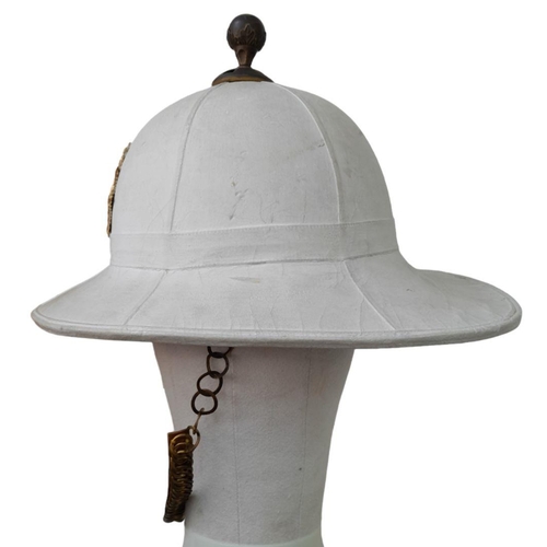 356 - 1960 Dated Royal Marines Band Pith Helmet. Complete with liner, badge, chin strap and top pommel. Ve... 