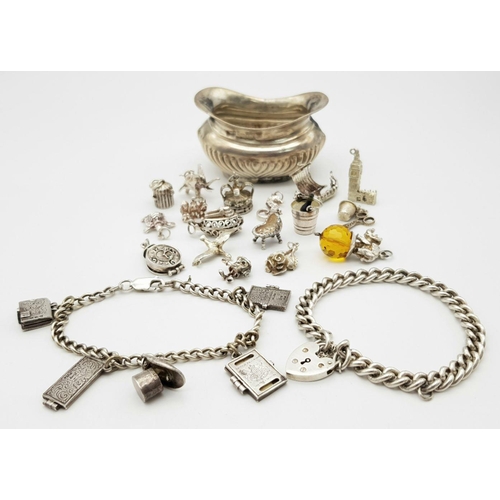 415 - A Lot of Assorted Silver Jewellery in a Silver Container. 126g total weight. Please see photos for f... 