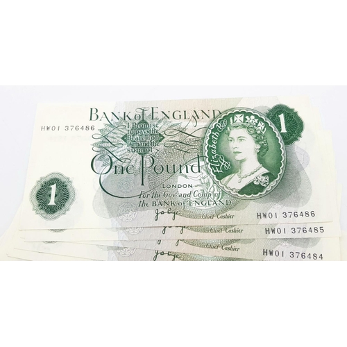 444 - Twenty-Four Vintage (1970) Mint £1 Bank of England Notes with Consecutive Serial Numbers. HW01 37646... 