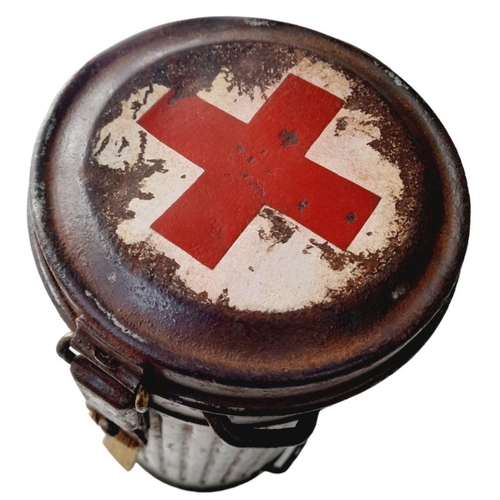 447 - WW2 German Gas Mask Canister with soldier’s name on the bottom. Medics would often use additional ca... 