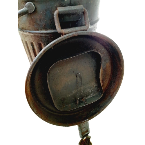 447 - WW2 German Gas Mask Canister with soldier’s name on the bottom. Medics would often use additional ca... 