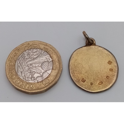 464 - An Early 18th Century Religious Small Gilded Silver Medallion. Britannia 958 Hallmarks. 2cm diameter... 