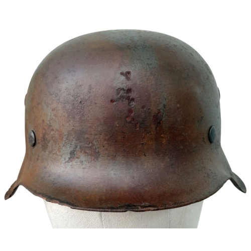 48 - WW2 German Luftwaffe Single Decal M42 Helmet with liner. A Normandy cellar find.