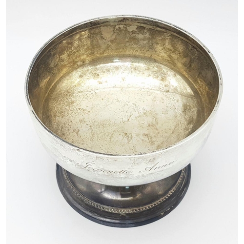 566 - An Antique Sterling Silver Bowl in Chalice Form. Hallmarks for Sheffield 1923. 14cm diameter at rim.... 