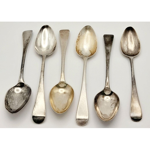 573 - A Set of Six Antique Georgian Tea Spoons. London hallmarks. 
99g total weight.