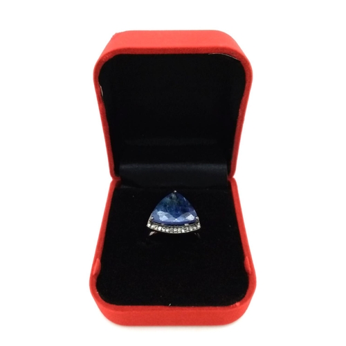 576 - An 11.25ct Tanzanite Gemstone Ring with 0.35ctw of Diamond Accents. Set in 925 Silver. Comes with a ... 