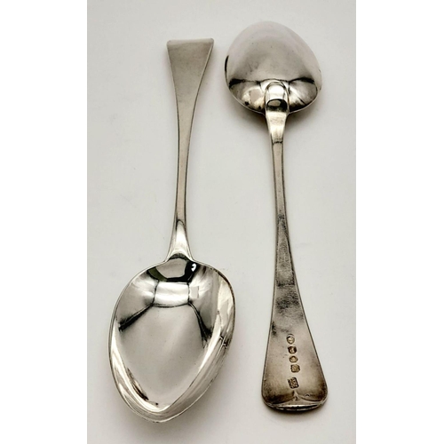 580 - Two Antique Sterling Silver Large Serving Spoons. 22cm. 121g total weight. Hallmarks for London 1810... 