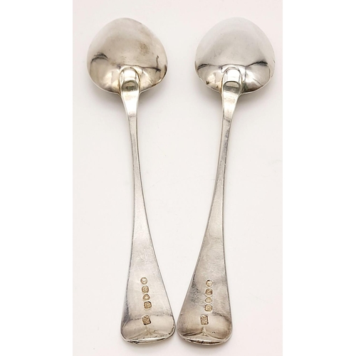 580 - Two Antique Sterling Silver Large Serving Spoons. 22cm. 121g total weight. Hallmarks for London 1810... 