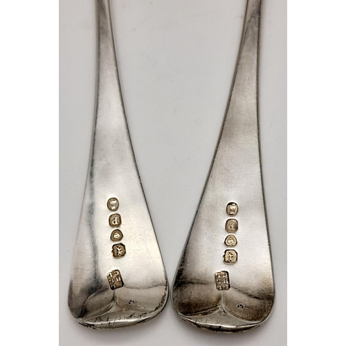 580 - Two Antique Sterling Silver Large Serving Spoons. 22cm. 121g total weight. Hallmarks for London 1810... 