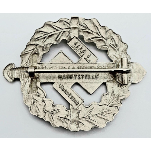 603 - 3rd Reich 1st Pattern Silver Grade SA Sports Badge. Maker marked: Berg & Nolte.