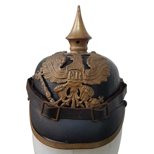 62 - WW1 1895 Model Imperial German Pickelhaube with chinstrap and cockades. Unit marked to the 70th (Rhe... 