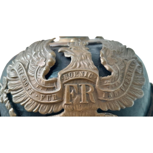 62 - WW1 1895 Model Imperial German Pickelhaube with chinstrap and cockades. Unit marked to the 70th (Rhe... 