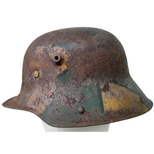 69 - WW1 Imperial German M17 Jigsaw pattern camouflage Stahlhelm with liner.