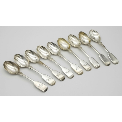 75 - A Collection of Nine Antique Victorian Tea Spoons. Hallmarks for London 1881. 201g total weight