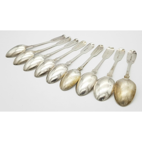 75 - A Collection of Nine Antique Victorian Tea Spoons. Hallmarks for London 1881. 201g total weight