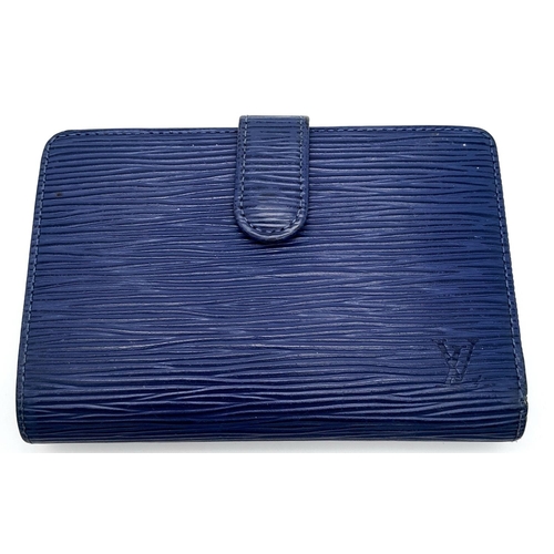 559 - A Vintage Louis Vuitton Blue Bifold Wallet. Epi leather exterior with silver-toned hardware and pres... 