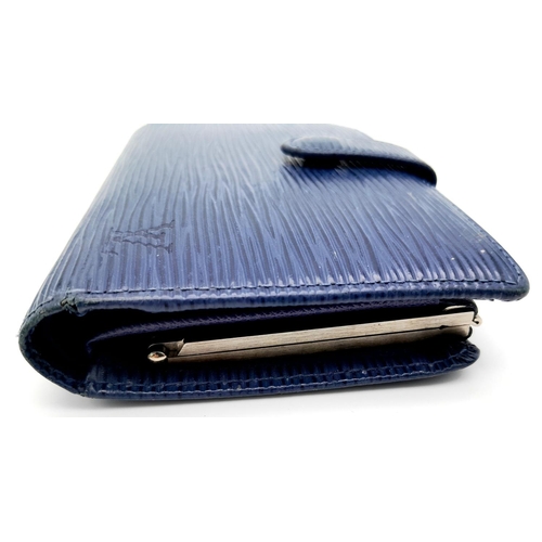 559 - A Vintage Louis Vuitton Blue Bifold Wallet. Epi leather exterior with silver-toned hardware and pres... 