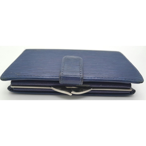 559 - A Vintage Louis Vuitton Blue Bifold Wallet. Epi leather exterior with silver-toned hardware and pres... 