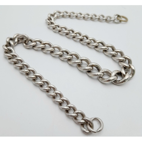 1388 - A Vintage (Early) Silver Heavy Albert Chain 32cm Length. 40.68 Grams. Silver Marks on Links.