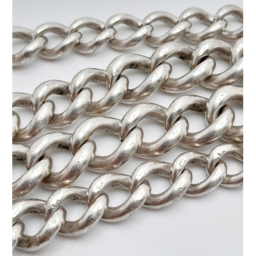 1388 - A Vintage (Early) Silver Heavy Albert Chain 32cm Length. 40.68 Grams. Silver Marks on Links.