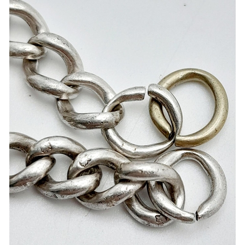 1388 - A Vintage (Early) Silver Heavy Albert Chain 32cm Length. 40.68 Grams. Silver Marks on Links.