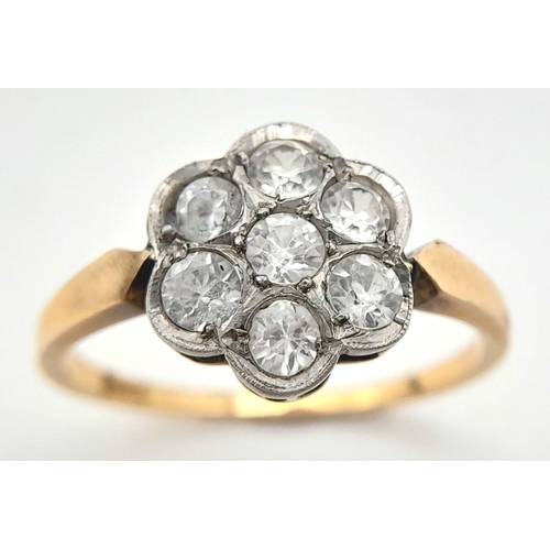 171 - A Vintage 18K Yellow Gold Diamond Floral Ring. Size N. 2.46g total weight.