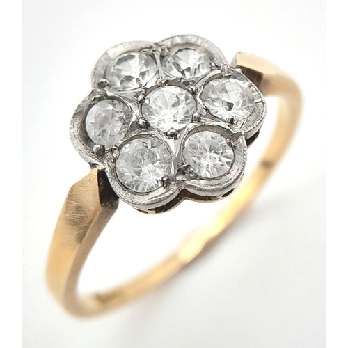 171 - A Vintage 18K Yellow Gold Diamond Floral Ring. Size N. 2.46g total weight.