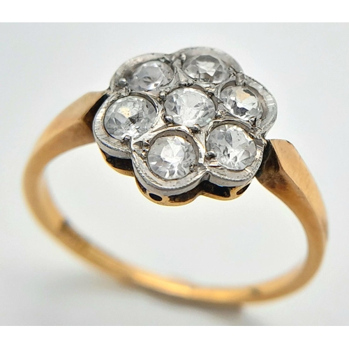 171 - A Vintage 18K Yellow Gold Diamond Floral Ring. Size N. 2.46g total weight.