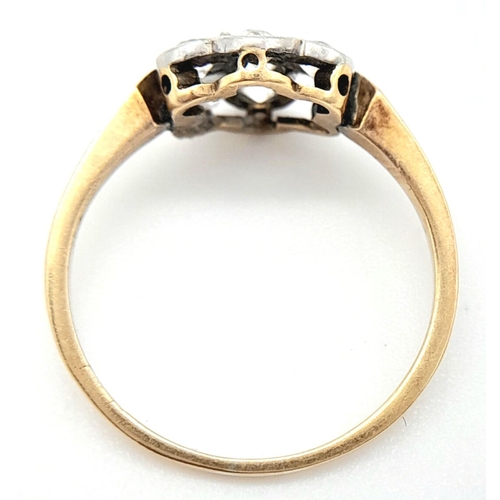 171 - A Vintage 18K Yellow Gold Diamond Floral Ring. Size N. 2.46g total weight.