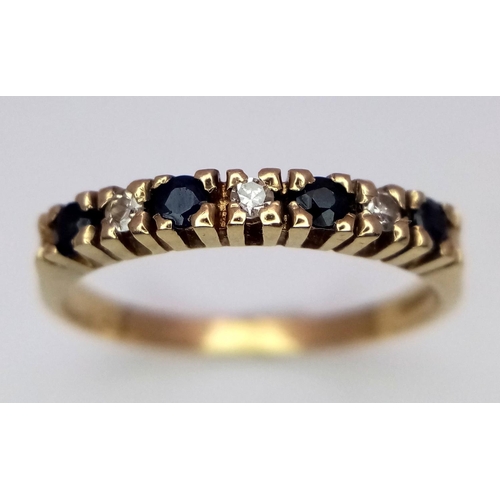 220 - A 9K Yellow Gold Sapphire and Diamond Half Eternity Ring. Size N. 1.7g total weight.