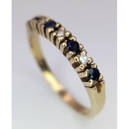 220 - A 9K Yellow Gold Sapphire and Diamond Half Eternity Ring. Size N. 1.7g total weight.