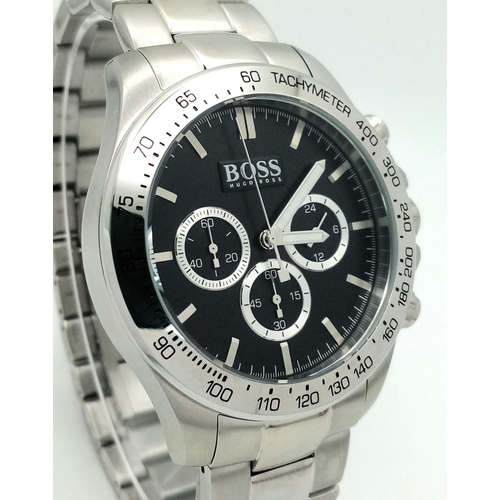 373 - A Designer Boss Chronograph Quartz Gents Watch. Stainless steel bracelet and case - 44mm. Black dial... 