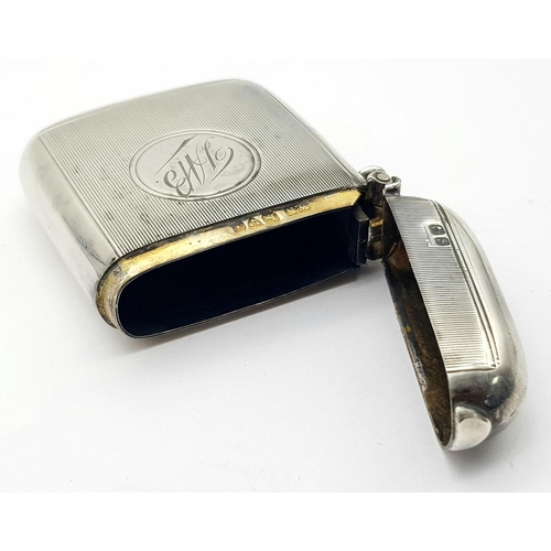 451 - An Antique Sterling Silver Vesta Case. Monogram cartouche. 
Hallmarks for Chester 1906. 5cm x 4cm. 3... 