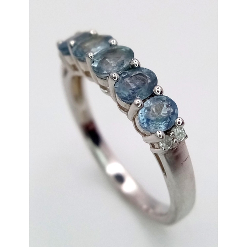 627 - A Limited Edition, Blue Sapphire and White Zircon Ring. Size T. Set with 1.62 Carats of Sapphires an... 