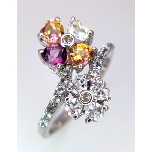 634 - A Stunning Limited Edition Sterling Silver and Multi Colour Topaz. Ring Size S. Set with 1.93 Carats... 