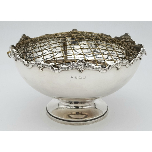 129 - A Vintage Sterling Silver Rose Bowl with Ornate Rim. Comes with mesh. Hallmarks for Birmingham 1968.... 