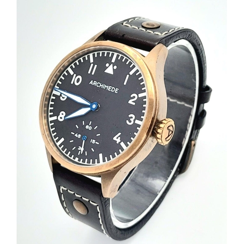 347 - A German Archimede Automatic Professional Pilots Watch Model, Bronze, 42mm Case. Skeleton Back. With... 