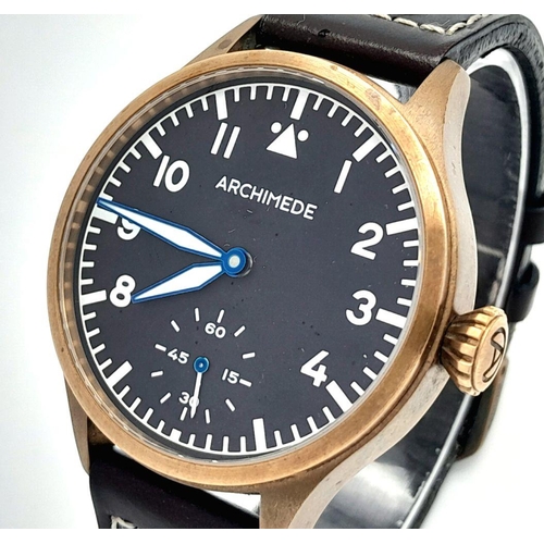 347 - A German Archimede Automatic Professional Pilots Watch Model, Bronze, 42mm Case. Skeleton Back. With... 