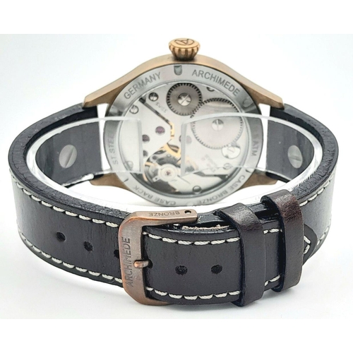 347 - A German Archimede Automatic Professional Pilots Watch Model, Bronze, 42mm Case. Skeleton Back. With... 