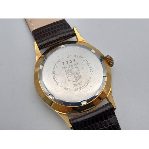 466 - A Gold Tone Oris Manual Wind 17 Jewel Watch Model 7305. Good Working Order. 30mm Case. Swiss Made An... 