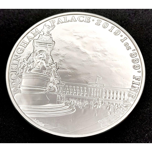 480 - A Fine Silver (.999) 1 Ounce (31.62 Grams) 2019 Queen Elizabeth ’Buckingham Palace’ Coin.