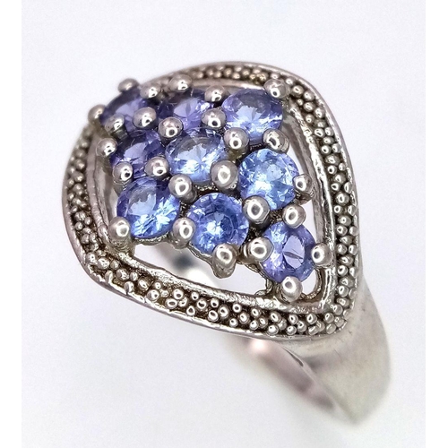 620 - A Limited Edition Sterling Silver Tanzanite Set Ring. Size R1/2 to S. Set with 1.13 Carats of Tanzan... 