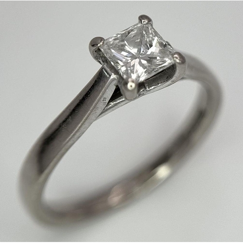 64 - An 18K White Gold Princess Cut Solitaire Ring. 0.46ct. Comes with an IGI certificate. 3g total weigh... 