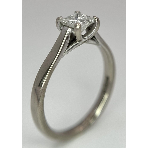 64 - An 18K White Gold Princess Cut Solitaire Ring. 0.46ct. Comes with an IGI certificate. 3g total weigh... 